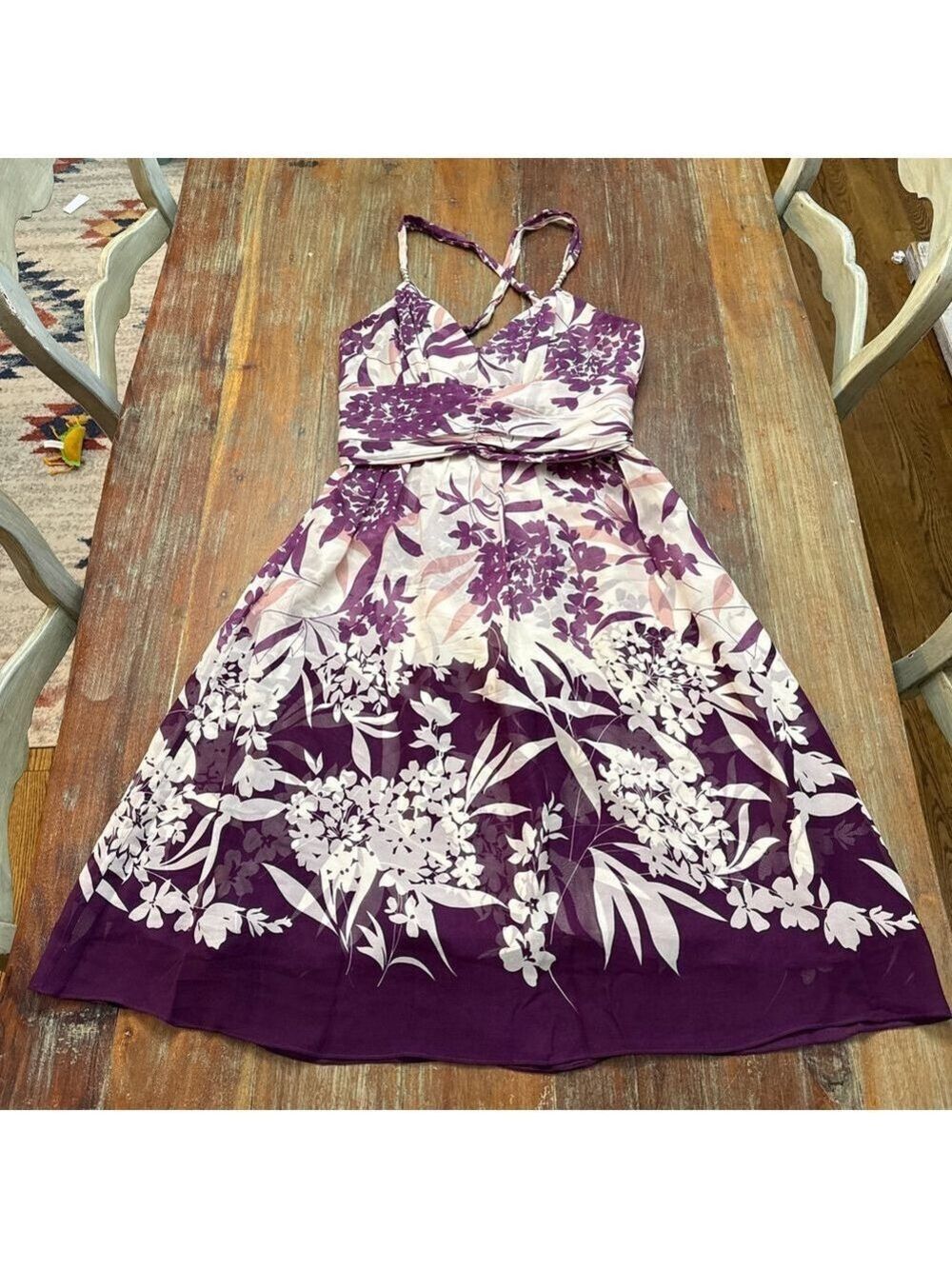 Donna Ricco Silk Purple Floral Halter Dress Size 8
